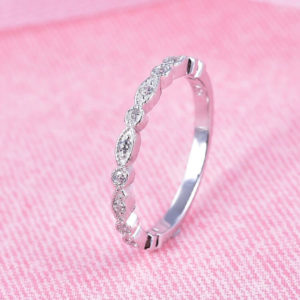 Women Jewelry Silver White Gold Plated Fashion Couple Eternity Band 925 R...