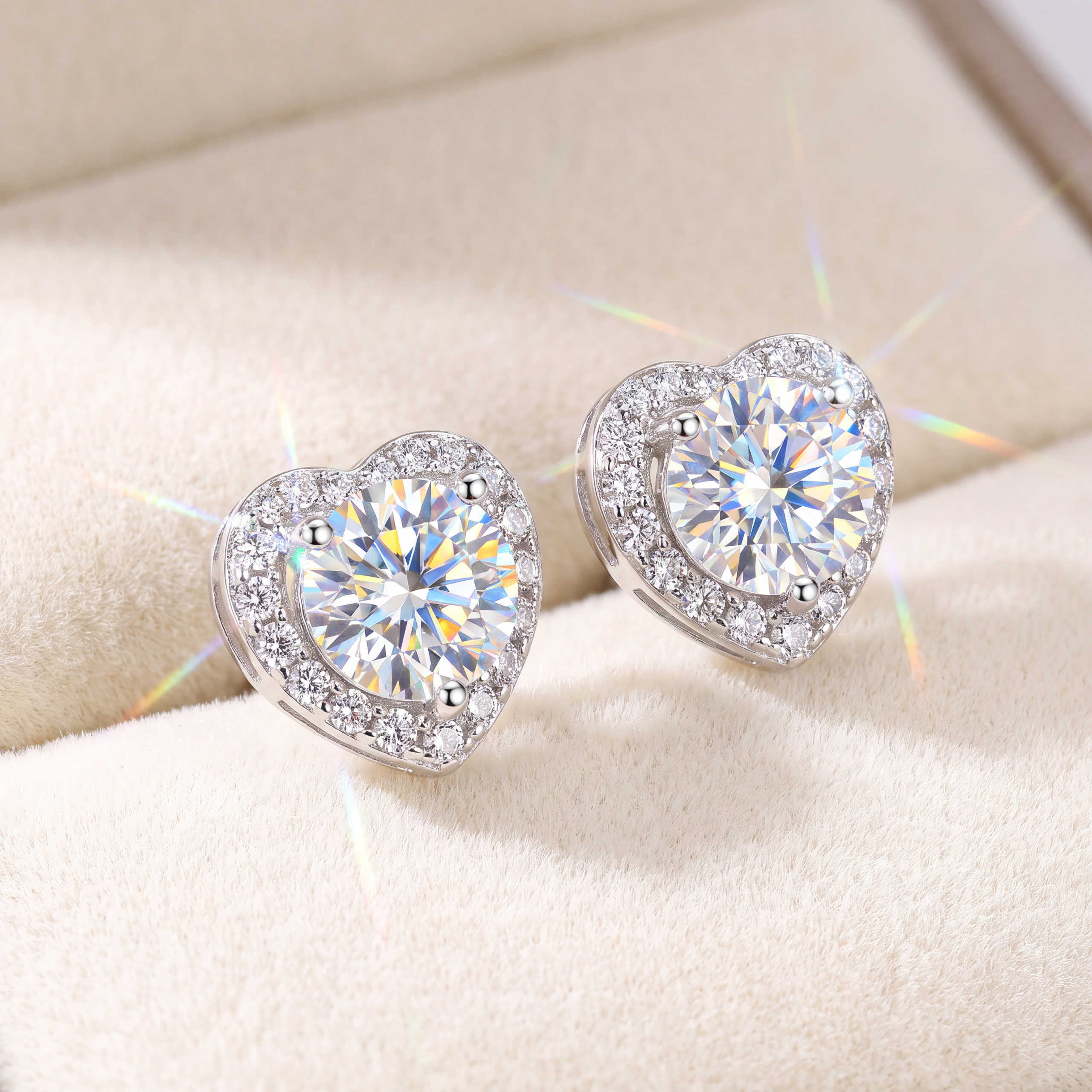 Amara Heart Halo 1ct Moissanite Stud Earrings