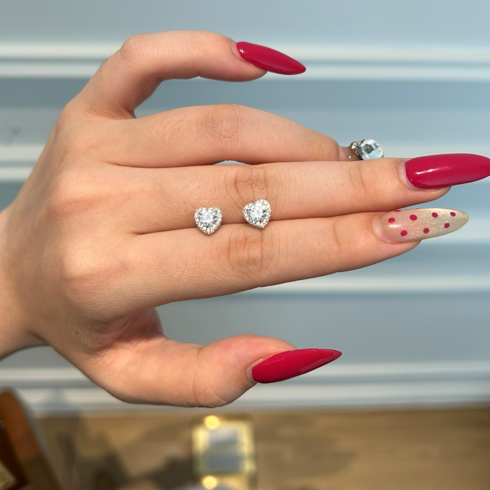 Amara Heart Halo 1ct Moissanite Earrings